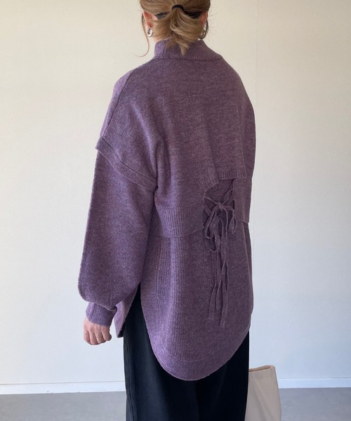 y/m by misato（イムバイミサト）の「ミックスヤーンレイヤードトップス（ニット/セーター・レディース・パープル/ブラウン/グレイッシュベージュ・FREE）」の18枚目の写真