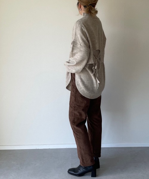 y/m by misato（イムバイミサト）の「ミックスヤーンレイヤードトップス（ニット/セーター・レディース・パープル/ブラウン/グレイッシュベージュ・FREE）」の10枚目の写真