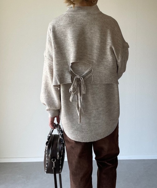 y/m by misato（イムバイミサト）の「ミックスヤーンレイヤードトップス（ニット/セーター・レディース・パープル/ブラウン/グレイッシュベージュ・FREE）」の5枚目の写真