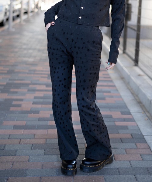 X-girl（エックスガール）の「HEXAGRAM JERSEY FLARE PANTS（その他パンツ・レディース・ブラック/ベージュ・XS/S/M）」の2枚目の写真