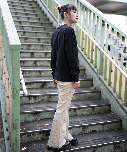 X-girl（エックスガール）の「HEXAGRAM JERSEY FLARE PANTS（その他パンツ・レディース・ブラック/ベージュ・XS/S/M）」の5枚目の写真