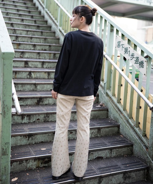 X-girl（エックスガール）の「HEXAGRAM JERSEY FLARE PANTS（その他パンツ・レディース・ブラック/ベージュ・XS/S/M）」の6枚目の写真