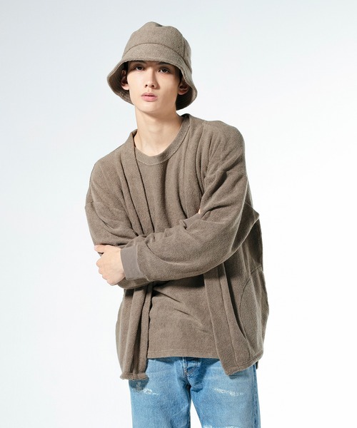 VICTIM（ヴィクティム）の「VICTIM ヴィクティム / PILE CARDIGAN スーピマコットンパイルビッグシルエットカーディガン / VTM-22-T-020（カーディガン/ボレロ・メンズ・ダークネイビー/ベージュ/ブラウン・L/M）」の3枚目の写真