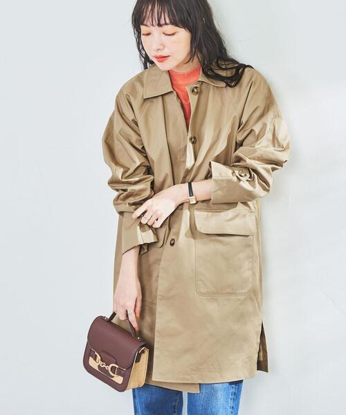 coen（コーエン）の「サイドスリットステンカラーコート#（ステンカラーコート・レディース・ベージュ/ネイビー/オフホワイト・SMALL/LARGE/MEDIUM）」の4枚目の写真