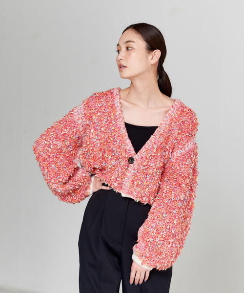 boussole（ブソル）の「【BOUSSOLE×qualite】カラーパイルニットカーデ（カーディガン/ボレロ・レディース・ライトブルー/ピンク・フリー）」の2枚目の写真