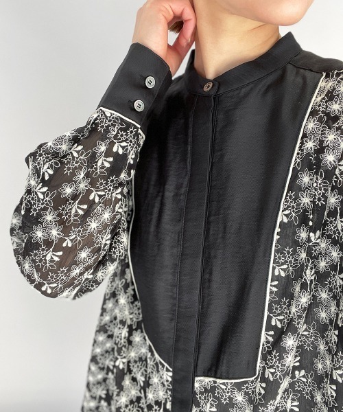 DIARIUM（ディアリウム）の「モダールナイロンシャツブラウス（シャツ/ブラウス・レディース・ブラック/アイボリー・M）」の2枚目の写真