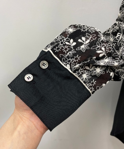 DIARIUM（ディアリウム）の「モダールナイロンシャツブラウス（シャツ/ブラウス・レディース・ブラック/アイボリー・M）」の6枚目の写真