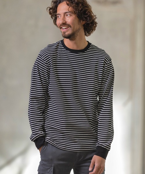 Magine(マージン)の「mlt3725-BORDER LONG SLEEVE CUT SEW カットソー(Tシャツ/カットソー・メンズ・ブラック/ホワイト/チャコール・44/46/48)」の2枚目の写真