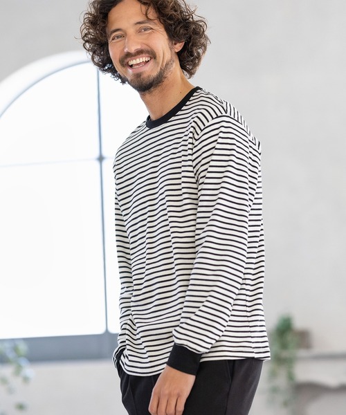 Magine(マージン)の「mlt3725-BORDER LONG SLEEVE CUT SEW カットソー(Tシャツ/カットソー・メンズ・ブラック/ホワイト/チャコール・44/46/48)」の7枚目の写真