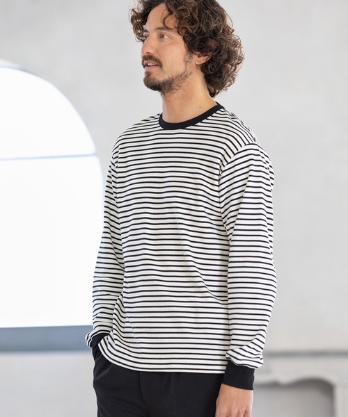 Magine(マージン)の「mlt3725-BORDER LONG SLEEVE CUT SEW カットソー(Tシャツ/カットソー・メンズ・ブラック/ホワイト/チャコール・44/46/48)」の13枚目の写真