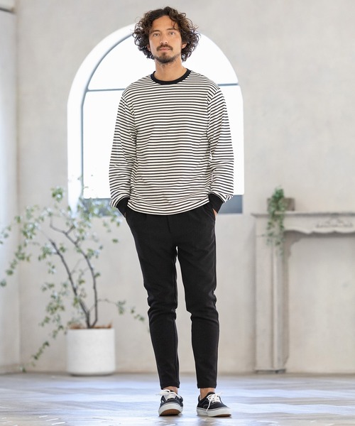 Magine(マージン)の「mlt3725-BORDER LONG SLEEVE CUT SEW カットソー(Tシャツ/カットソー・メンズ・ブラック/ホワイト/チャコール・44/46/48)」の4枚目の写真