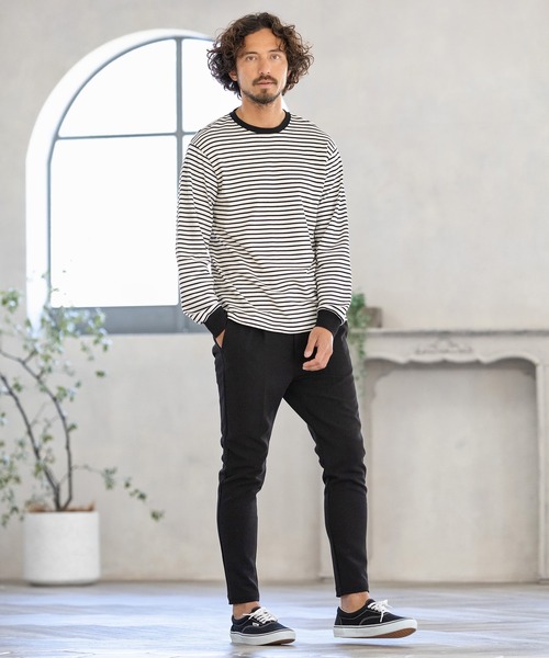 Magine(マージン)の「mlt3725-BORDER LONG SLEEVE CUT SEW カットソー(Tシャツ/カットソー・メンズ・ブラック/ホワイト/チャコール・44/46/48)」の16枚目の写真