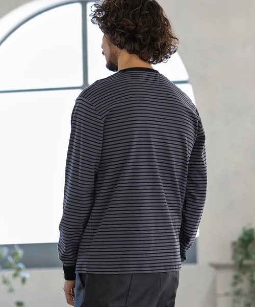 Magine(マージン)の「mlt3725-BORDER LONG SLEEVE CUT SEW カットソー(Tシャツ/カットソー・メンズ・ブラック/ホワイト/チャコール・44/46/48)」の8枚目の写真