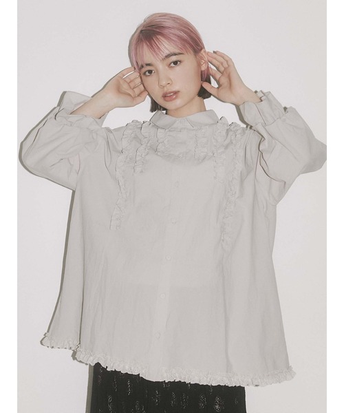 merry jenny(メリージェニー)の「スタンドカラーフリルブラウス(シャツ/ブラウス・レディース・オフホワイト/ブラック/ベージュ・FREE)」の3枚目の写真