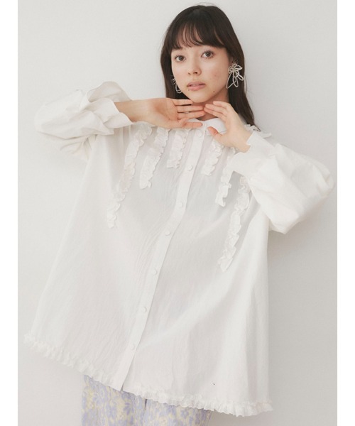 merry jenny(メリージェニー)の「スタンドカラーフリルブラウス(シャツ/ブラウス・レディース・オフホワイト/ブラック/ベージュ・FREE)」の4枚目の写真