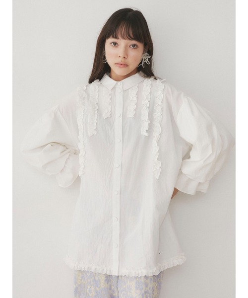 merry jenny(メリージェニー)の「スタンドカラーフリルブラウス(シャツ/ブラウス・レディース・オフホワイト/ブラック/ベージュ・FREE)」の5枚目の写真
