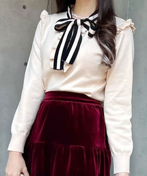 titty＆Co. PETIT by poyo | 【ファッションインフルエンサーPOYO×titty&Co.PETIT】バイカラーリボンニットトップス(ニット/セーター)