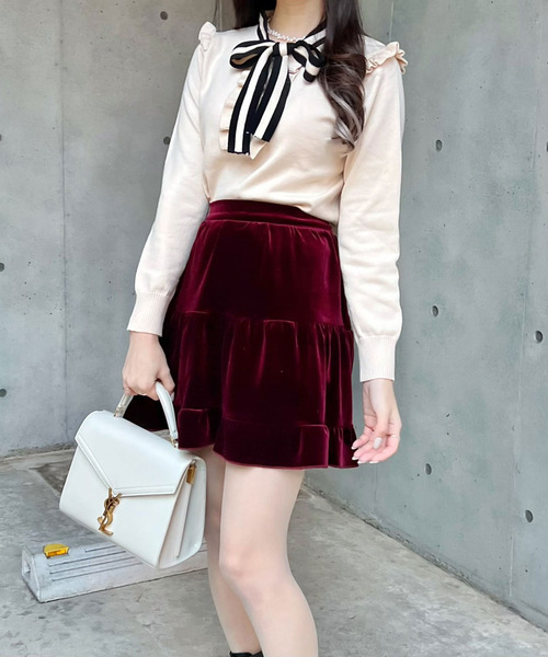 titty＆Co. PETIT by poyo（ティティーアンドコープティバイポヨ）の「【ファッションインフルエンサーPOYO×titty&Co.PETIT】バイカラーリボンニットトップス（ニット/セーター・レディース・アイボリー/ブラック・FREE）」の3枚目の写真