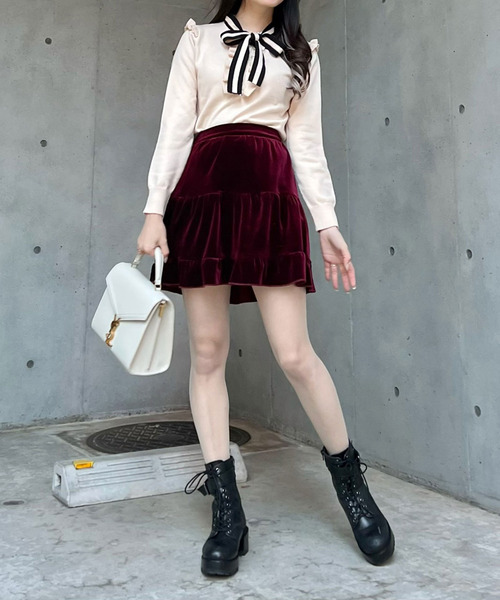 titty＆Co. PETIT by poyo（ティティーアンドコープティバイポヨ）の「【ファッションインフルエンサーPOYO×titty&Co.PETIT】バイカラーリボンニットトップス（ニット/セーター・レディース・アイボリー/ブラック・FREE）」の8枚目の写真