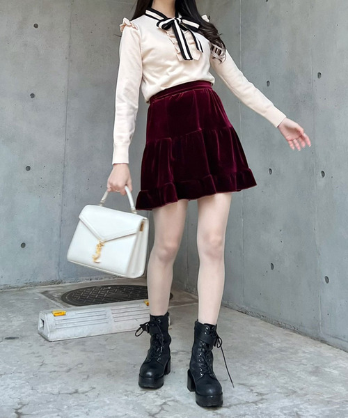 titty＆Co. PETIT by poyo（ティティーアンドコープティバイポヨ）の「【ファッションインフルエンサーPOYO×titty&Co.PETIT】バイカラーリボンニットトップス（ニット/セーター・レディース・アイボリー/ブラック・FREE）」の5枚目の写真