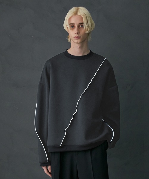 PUBLIC TOKYO（パブリックトウキョウ）の「【ユニセックス】メローステッチオーバーサイズスウェットプルオーバー（スウェット・メンズ・ブラック/ベージュ/ダークグレー/ミント/ベージュ系その他/ブラック系その他/ネイビー/パープル/グリーン・1/2）」の3枚目の写真