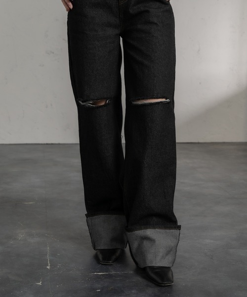 Ezick（エジック）の「ストレートデニムサロペット（サロペット/オーバーオール・レディース・ブラック・FREE）」の6枚目の写真