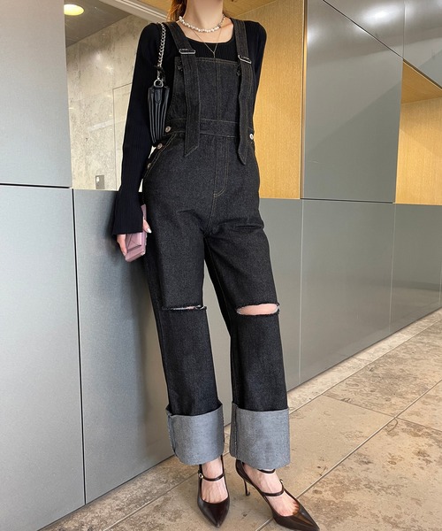 Ezick（エジック）の「ストレートデニムサロペット（サロペット/オーバーオール・レディース・ブラック・FREE）」の8枚目の写真