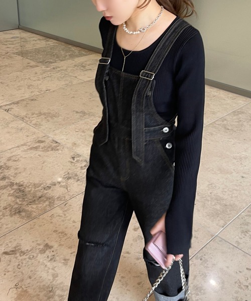 Ezick（エジック）の「ストレートデニムサロペット（サロペット/オーバーオール・レディース・ブラック・FREE）」の10枚目の写真