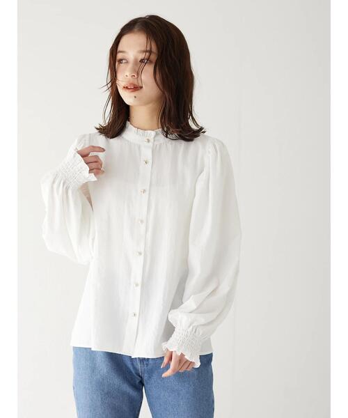 Green　Parks（グリーンパークス）の「・ELENCARE DUE フリルスタンドカラーブラウス（シャツ/ブラウス・レディース・オフホワイト/ブラック/ラベンダー/イエロー・FREE）」の5枚目の写真