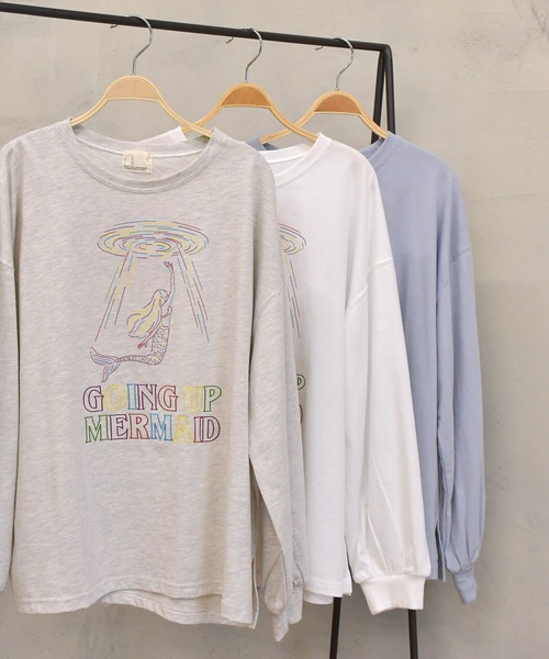 BKhome(ビーケーホーム)の「マーメイド線画ルーズT(Tシャツ/カットソー・レディース・オフホワイト/サックスブルー/オートミール・FREE)」の11枚目の写真