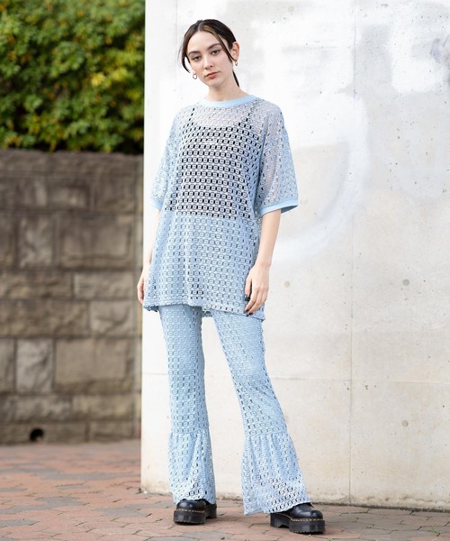 X-girl（エックスガール）の「CROCHET RUFFLE PANTS（その他パンツ・レディース・ライトブルー/ブラック/オフホワイト・S/M/XS）」の7枚目の写真