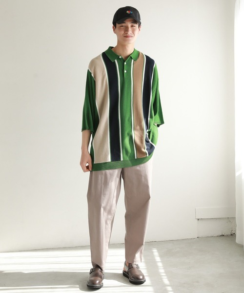 niko and...(ニコアンド)の「アシメストライプニットポロシャツ(ポロシャツ・メンズ・ネイビー/オフホワイト/グリーン・MEDIUM/LARGE)」の7枚目の写真