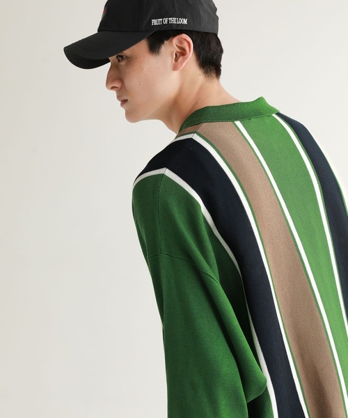 niko and...(ニコアンド)の「アシメストライプニットポロシャツ(ポロシャツ・メンズ・ネイビー/オフホワイト/グリーン・MEDIUM/LARGE)」の8枚目の写真