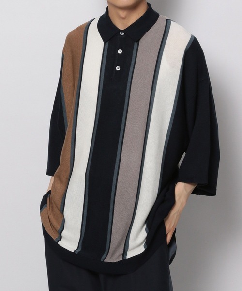 niko and...(ニコアンド)の「アシメストライプニットポロシャツ(ポロシャツ・メンズ・ネイビー/オフホワイト/グリーン・MEDIUM/LARGE)」の12枚目の写真