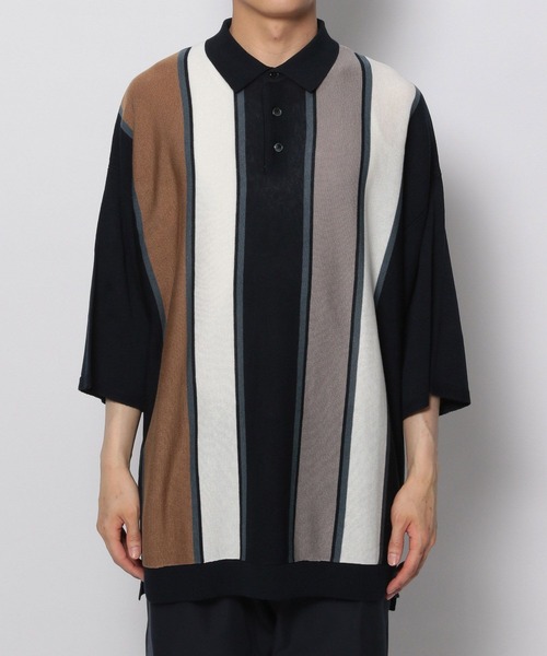 niko and...(ニコアンド)の「アシメストライプニットポロシャツ(ポロシャツ・メンズ・ネイビー/オフホワイト/グリーン・MEDIUM/LARGE)」の13枚目の写真