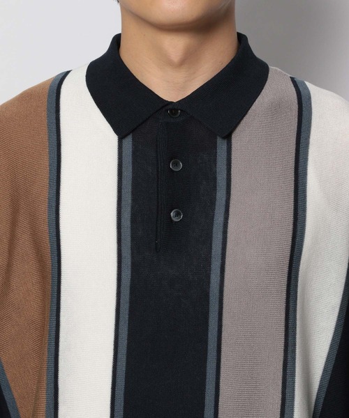 niko and...(ニコアンド)の「アシメストライプニットポロシャツ(ポロシャツ・メンズ・ネイビー/オフホワイト/グリーン・MEDIUM/LARGE)」の16枚目の写真