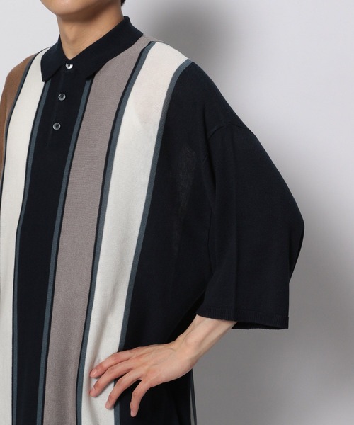 niko and...(ニコアンド)の「アシメストライプニットポロシャツ(ポロシャツ・メンズ・ネイビー/オフホワイト/グリーン・MEDIUM/LARGE)」の17枚目の写真
