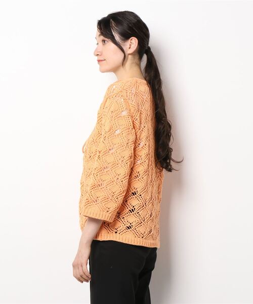 LOWRYS FARM（ローリーズファーム）の「マクラメカーディガン　269133（カーディガン/ボレロ・レディース・アイボリー/ブラック/オレンジ・FREE）」の4枚目の写真