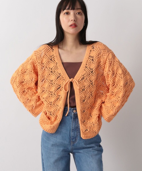 LOWRYS FARM（ローリーズファーム）の「マクラメカーディガン　269133（カーディガン/ボレロ・レディース・アイボリー/ブラック/オレンジ・FREE）」の3枚目の写真