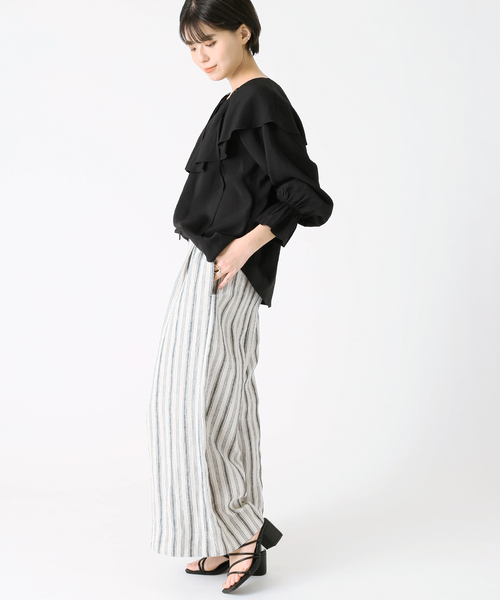 B.C STOCK（ベーセーストック）の「2WAYラッフルブラウス◆（シャツ/ブラウス・レディース・ホワイト/ブラック・FREE）」の5枚目の写真