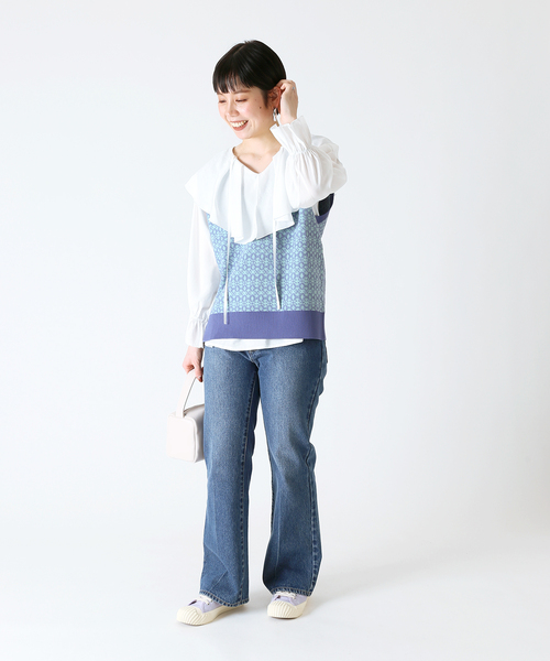 B.C STOCK（ベーセーストック）の「2WAYラッフルブラウス◆（シャツ/ブラウス・レディース・ホワイト/ブラック・FREE）」の8枚目の写真