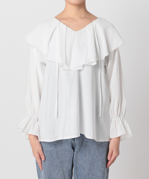 B.C STOCK（ベーセーストック）の「2WAYラッフルブラウス◆（シャツ/ブラウス・レディース・ホワイト/ブラック・FREE）」の12枚目の写真