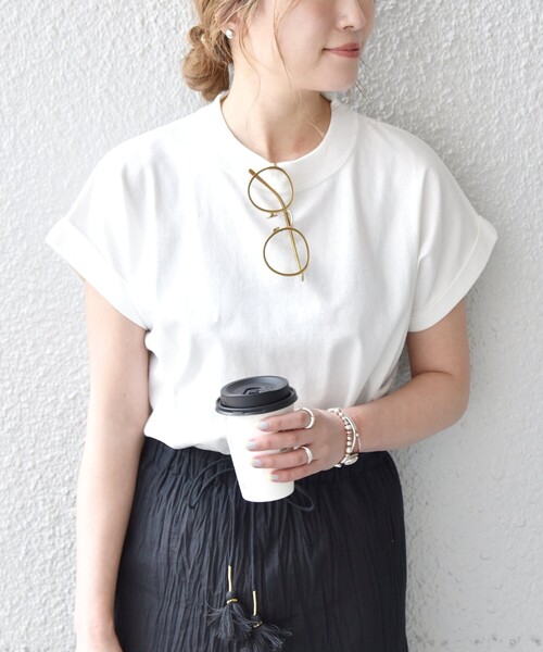 SHIPS any(シップス エニィ)の「SHIPS any:〈抗菌消臭〉USAコットン フレンチ スリーブ TEE(Tシャツ/カットソー・レディース・ホワイト/ブラック/ピンク/イエロー/ワインレッド・ONE SIZE)」の2枚目の写真