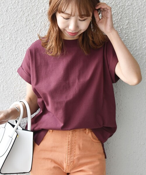 SHIPS any(シップス エニィ)の「SHIPS any:〈抗菌消臭〉USAコットン フレンチ スリーブ TEE(Tシャツ/カットソー・レディース・ホワイト/ブラック/ピンク/イエロー/ワインレッド・ONE SIZE)」の5枚目の写真