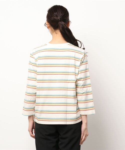 L.L.Bean(エルエルビーン)の「サタデーTシャツ、クルーネック 7分丈袖 ストライプ 米国フィット・レギュラー(Tシャツ/カットソー・レディース・マルチ/ネイビー×ホワイト/ブルーグリーン/ホワイト系その他・SMALL/MEDIUM/LARGE/X-SMALL)」の7枚目の写真