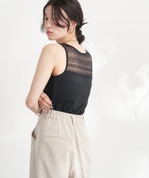 カップ付きバックレースタンクトップ