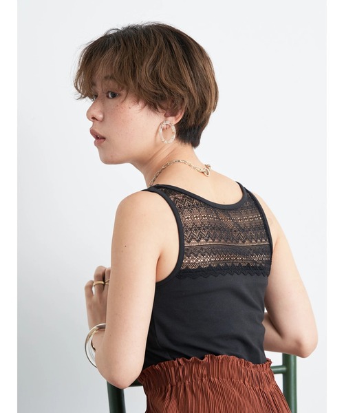 earth music&ecology（アースミュージックアンドエコロジー）の「カップ付きバックレースタンクトップ（タンクトップ・レディース・オリーブ/ダークブラウン/ブラック/オフホワイト・S/M）」の8枚目の写真