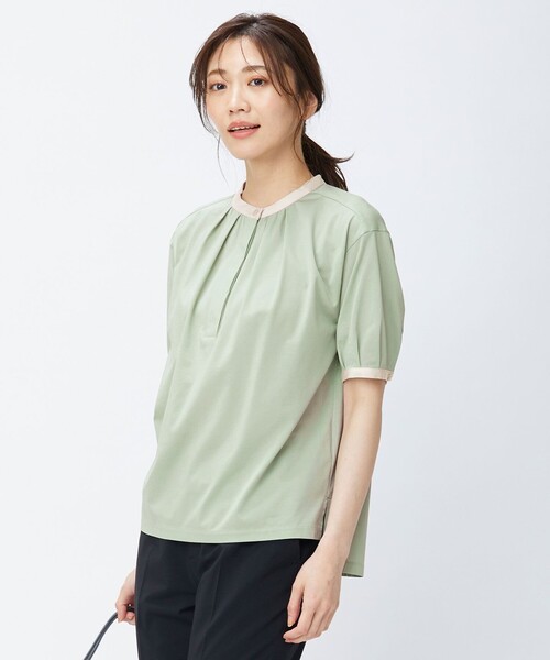 J.PRESS（ジェイプレス）の「【イージーケア・接触冷感】プレーティングジャージー バンドカラー カットソー（Tシャツ/カットソー・レディース・ピンク系/ネイビー系/ライトグリーン系/ホワイト系・MEDIUM/LARGE）」の3枚目の写真