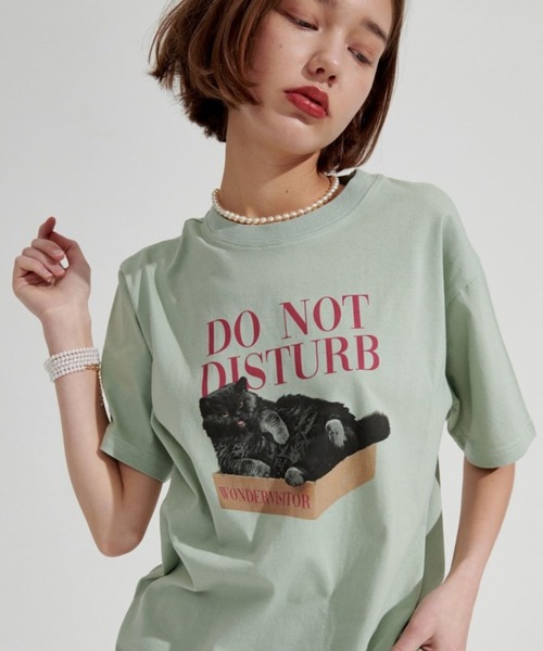 WONDER VISITOR（ワンダービジター）の「WONDER VISITOR／BoxCat overfit T　2276916（Tシャツ/カットソー・レディース・ホワイト/セージグリーン・FREE）」の2枚目の写真