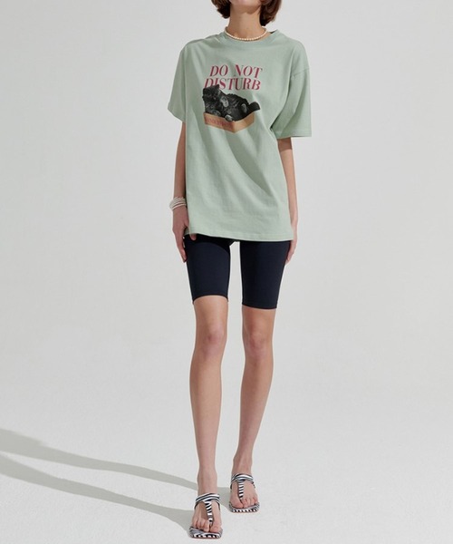 WONDER VISITOR（ワンダービジター）の「WONDER VISITOR／BoxCat overfit T　2276916（Tシャツ/カットソー・レディース・ホワイト/セージグリーン・FREE）」の3枚目の写真